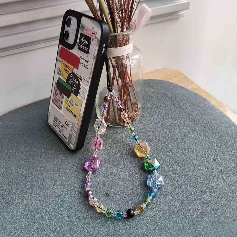 WCCH Beaded Phone Charm Y2K Kawaii Handmade Acrylic Phone Lanyard Wrist Strap for Camera Bag Airpods Keychain Charm Colorful Hexagonal Crystal Beads - Image 2